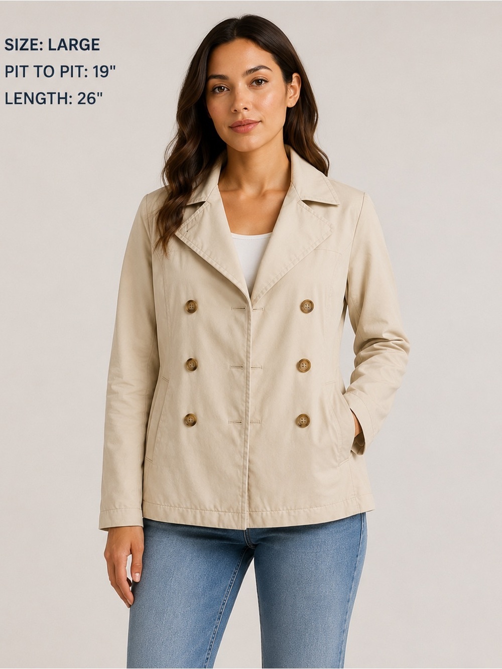 GAP Women's Double-Breasted Beige Peacoat Jacket